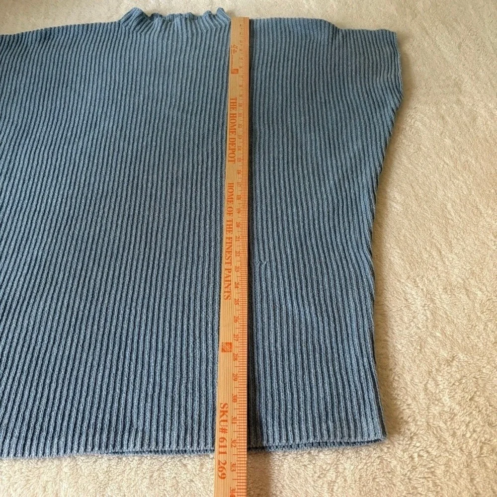 Free People Beach Blue Ribbed‎ Mock Neck Cap Sleeve Knit Top Women's Large